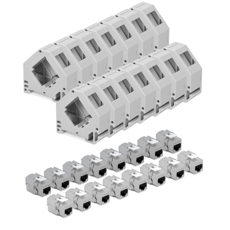 kwmobile 16x Module Keystone RJ45 Cat 6a - Modules de Brassage pour Branchement Câble RJ45 - Connecteur Blindé avec Support pour