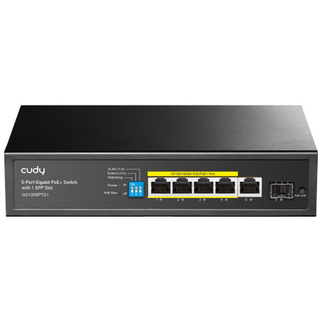 Cudy Commutateur Gigabit PoE+ 5 Ports 120 W, PoE Switch, Port 1 60 W, 4 Ports PoE, 802.3 at/AF, VLAN, Extension à 250 mètres, No