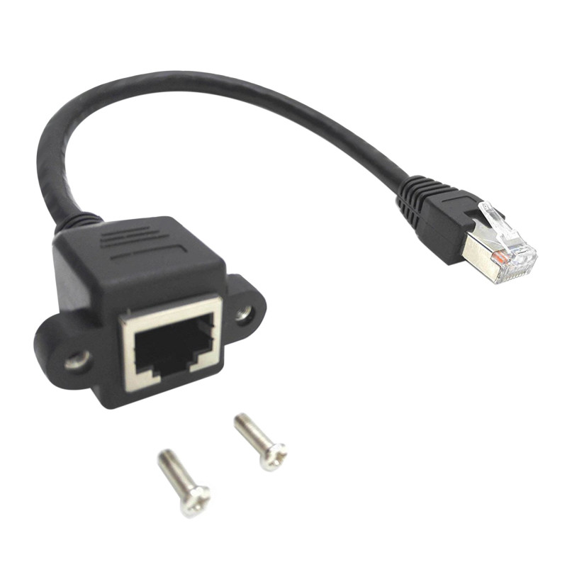 zdyCGTime 25,4 cm Cat6e réseau Ethernet RJ45 M/F blindé à vis Montage sur Panneau câble d'extension, Femelle blindée Ethernet RJ