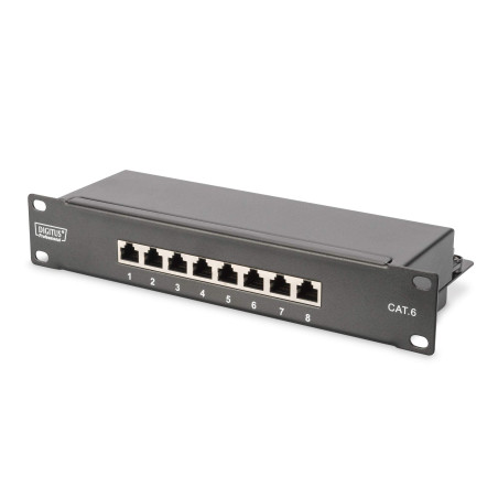 DIGITUS Panneau de Brassage Cat. 6 – 8 Ports – Prises RJ45 – Montage en Rack 10 Pouces 1U – Panneau de Distribution LSA – blindé