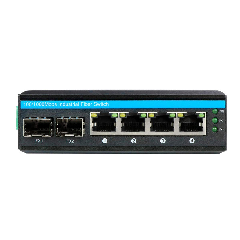 Commutateur Réseau PoE Industriel Gigabit 6 Ports avec Montage sur Rail DIN IEEE802.3at-30W/Port 2 Ports SFP et 4 Ports RJ45 (sa