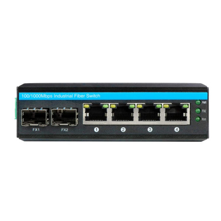 Commutateur Réseau PoE Industriel Gigabit 6 Ports avec Montage sur Rail DIN IEEE802.3at-30W/Port 2 Ports SFP et 4 Ports RJ45 (sa