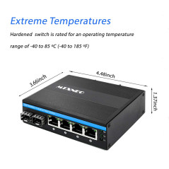 Commutateur Réseau PoE Industriel Gigabit 6 Ports avec Montage sur Rail DIN IEEE802.3at-30W/Port 2 Ports SFP et 4 Ports RJ45 (sa
