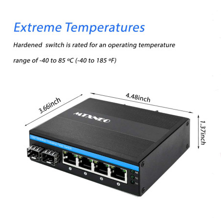 Commutateur Réseau PoE Industriel Gigabit 6 Ports avec Montage sur Rail DIN IEEE802.3at-30W/Port 2 Ports SFP et 4 Ports RJ45 (sa