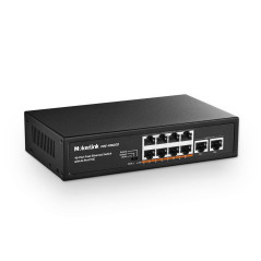 MokerLink 10 Port PoE Switch, 8 PoE+ 100 Mbps, 2 Gigabit Uplink, 96W 802.3af/at, Métal, sans Ventilateur, Plug & Play