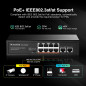 MokerLink 10 Port PoE Switch, 8 PoE+ 100 Mbps, 2 Gigabit Uplink, 96W 802.3af/at, Métal, sans Ventilateur, Plug & Play