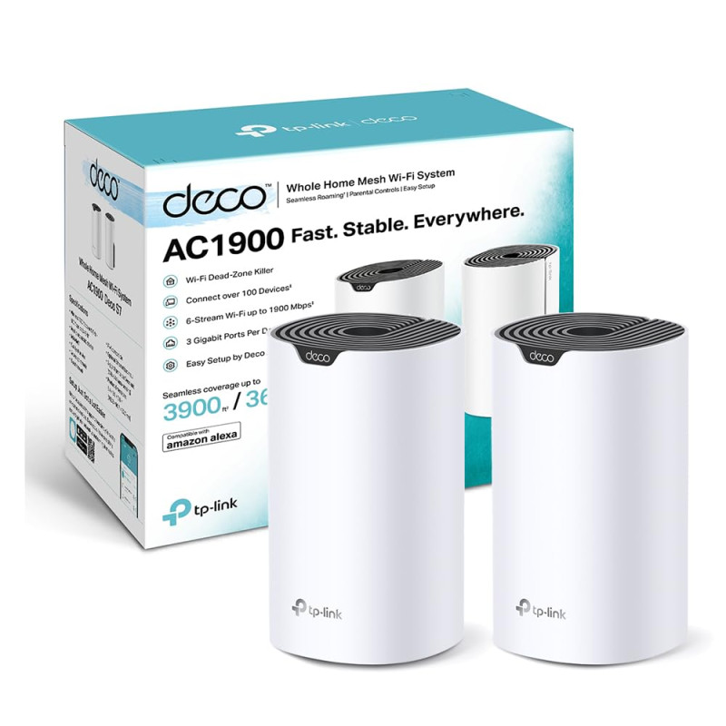 TP-Link Deco WiFi Mesh AC1900Mbps Deco S1900(2-Pack), Couverture de 360㎡, Contrôle Parental, Compatible avec Amazon Alexa, 3 Por TP-Link Deco WiFi Mesh AC1900Mbps Deco S1900(2-Pack), Couverture de 360㎡, Contrôle Parental, Compatible avec Amazon Alexa, 3 Por