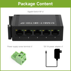 Waveshare Industrial Grade 5P Gigabit Ethernet Switch, IEEE 802.3X-Compliant Full-Duplex 10/100/1000M Connection, DIN Rail Mount