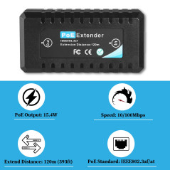 Rallonge PoE 10/100 Mbps 1 port avec entrée et sortie standard IEEE 802.3af pour caméra IP Extension de 100 mètres pour portée P