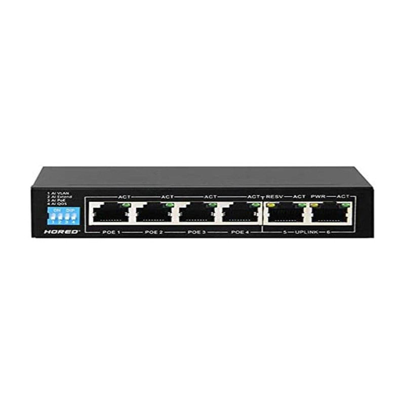 Hored AI106G - Smart Switch Poe Gigabit avec 6 ports, 4 ports Poe, 802.3af, 802.3at, 48 V, 60 W, transmission jusqu'à 250 mètres Hored AI106G - Smart Switch Poe Gigabit avec 6 ports, 4 ports Poe, 802.3af, 802.3at, 48 V, 60 W, transmission jusqu'à 250 mètres