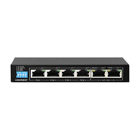 Hored AI106G - Smart Switch Poe Gigabit avec 6 ports, 4 ports Poe, 802.3af, 802.3at, 48 V, 60 W, transmission jusqu'à 250 mètres