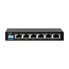 Hored AI106G - Smart Switch Poe Gigabit avec 6 ports, 4 ports Poe, 802.3af, 802.3at, 48 V, 60 W, transmission jusqu'à 250 mètres