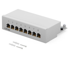 HB-DIGITAL Panneau de brassage LSA Cat 6a à 8 ports, blindé, blanc Panneau de distribution Cat.6a (500MHz) pour montage sur tabl