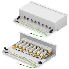 HB-DIGITAL Panneau de brassage LSA Cat 6a à 8 ports, blindé, blanc Panneau de distribution Cat.6a (500MHz) pour montage sur tabl