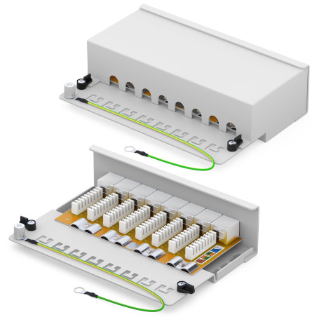 HB-DIGITAL Panneau de brassage LSA Cat 6a à 8 ports, blindé, blanc Panneau de distribution Cat.6a (500MHz) pour montage sur tabl