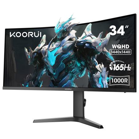 KOORUI Gaming Monitor 34 Pouces incurvé, 1440P 165Hz 1ms WQHD, FreeSync Compatible avec G-Sync, HDMI 2.0 Display Port, 1000R HDR