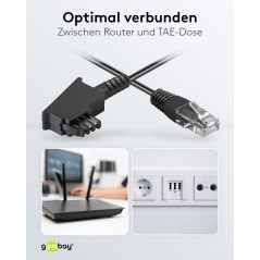 goobay Câble de Connexion TAE-F pour DSL/VDSL, Noir, 15m Longueur