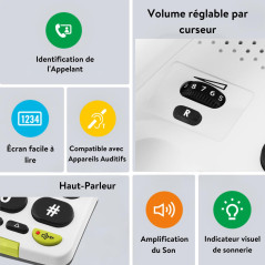 Doro PhoneEasy 312cs téléphone Filaire simplifié Larges Touches contrastées, Fonction Mains-Libres et mémoires directes (Blanc)