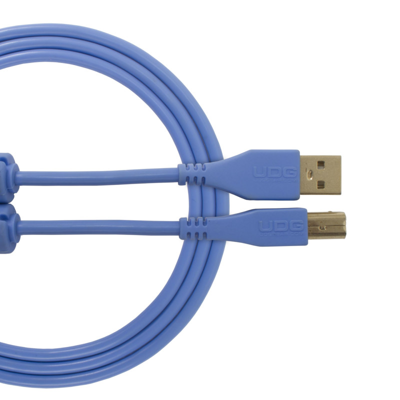 UDG U95001LB Câble USB 2.0 (A-B) - Audio haut débit optimisé - Câble USB 2.0 A mâle vers B mâle - Bleu - 1 m - Compatible avec t
