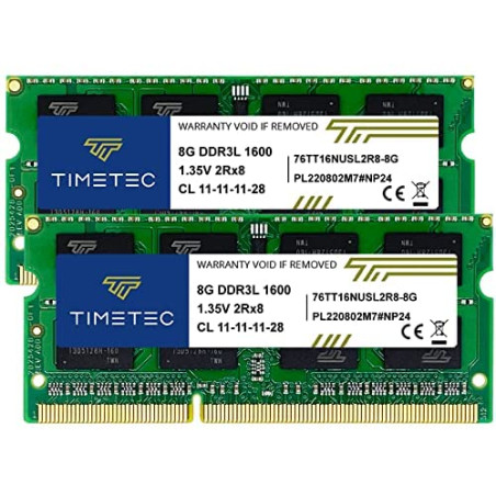 Timetec Hynix IC 16GB Kit (2x8GB) DDR3L 1600MHz PC3-12800 Unbuffered Non-ECC 1.35V CL11 2Rx8 Dual Rank 204 Pin SODIMM Ordinateur
