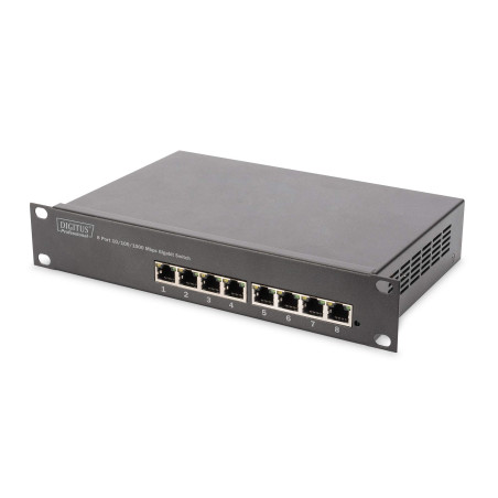 DIGITUS Commutateur réseau Gigabit Ethernet – 10 pouces – 8 ports – Unmanaged – fond de panier 16 Gbit/s – Auto MDI/MDI-X – noir