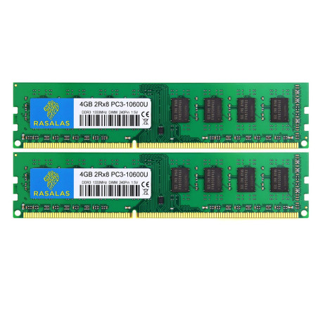 Rasalas 8gb Kit 2x4gb PC3-10600 DDR3-1333: PC3 10600u RAM DDR3 2rx8 PC3 1333 MHz DDR3 1.5v cl9 240 Broches Mise à Niveau du Modu