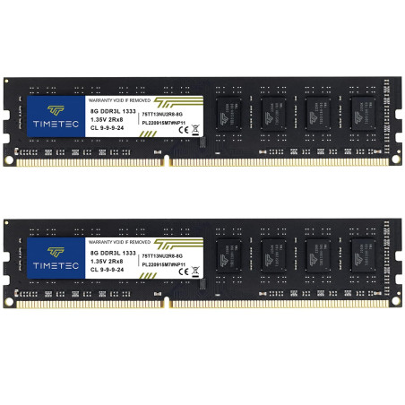 Timetec 16 Go KIT(2x8Go) DDR3 / DDR3L 1333 MHz PC3-10600 Non-ECC Unbuffered 1,5 V / 1,35 V CL9 2Rx8 Faible densité Double rangée