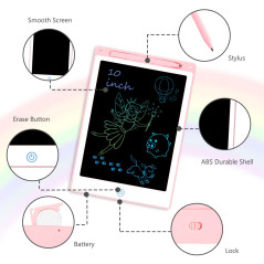 Vicloon Tablette d'écriture LCD Colorée,Tablette Dessin Enfant 10 Pouces avec Stylo Ardoise Magique Tableau Portable pour l'écri