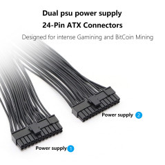 GELRHONR Double Alimentation PC 24 broches ATX câble adaptateur de carte mère, 24 broches (20 + 4) pour ATX câble d'extension de