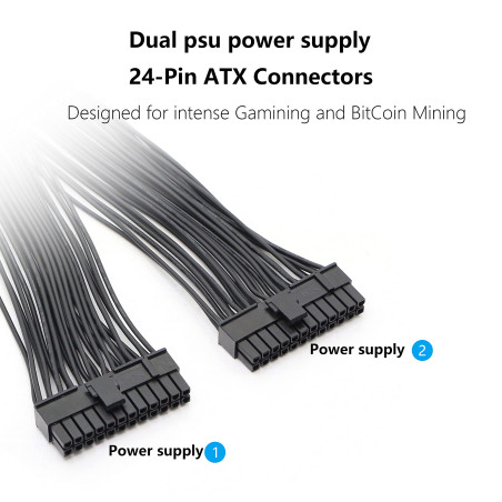 GELRHONR Double Alimentation PC 24 broches ATX câble adaptateur de carte mère, 24 broches (20 + 4) pour ATX câble d'extension de