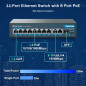 YuanLey 11 Ports Gigabit Switch PoE, 8 Ports PoE+ 1000Mbps, 2 Gigabit Uplink, 1 SFP Port, 120W 802.3af/at, Métal, Qos, Commutate YuanLey 11 Ports Gigabit Switch PoE, 8 Ports PoE+ 1000Mbps, 2 Gigabit Uplink, 1 SFP Port, 120W 802.3af/at, Métal, Qos, Commutate