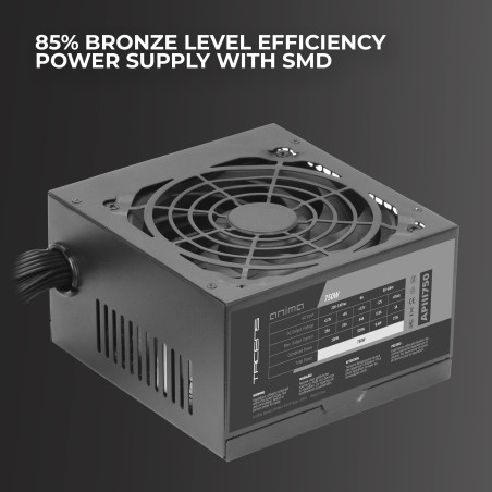 Tacens Anima APIII750, Alimentation PC ATX 750W, Technologies SMD et DC-DC, Efficacité 85% 12V, Ventilateur Ultra-Silencieux 12c