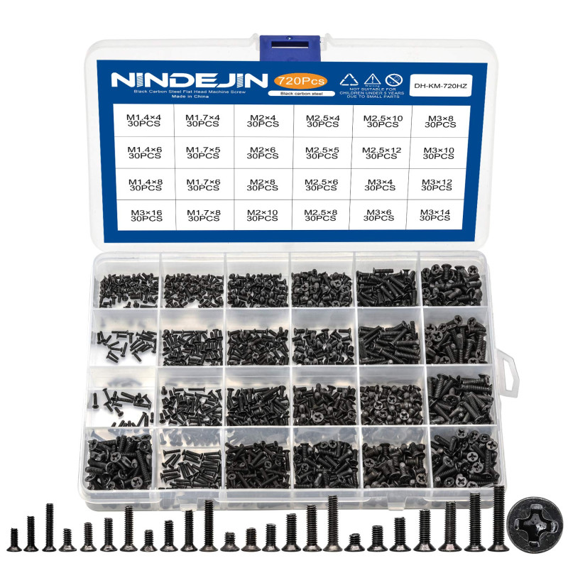 NINDEJIN Kit de 720 Pièces Micro Vis M1.4 M1.7 M2 M2.5 M3 Pour Réparation d'Ordinateur Portable, Clavier, Disques Durs, Carte Mè