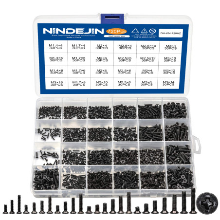 NINDEJIN Kit de 720 Pièces Micro Vis M1.4 M1.7 M2 M2.5 M3 Pour Réparation d'Ordinateur Portable, Clavier, Disques Durs, Carte Mè