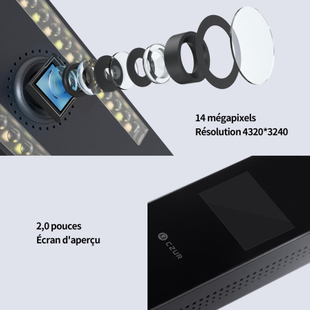 CZUR Aura Pro Scanner de Livres Portatile, Scanner de Documents Taille de Capture A3, 13 Megapixles, OCR Multilingue, Compatible