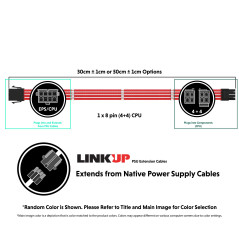 LINKUP - AVA 50cm 8-Broches (4+4) CPU ATX Carte Mère Alimentation PSU Câble d'Extension Tressé Manchon Personnalisé Mod PC avec