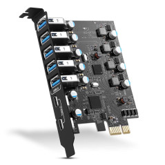 Carte d'extension PCIe USB 3.0, 7 Ports (2X Type-C, 5X Type-A) pour Ordinateur de Bureau Compatible avec Windows et Mac OS