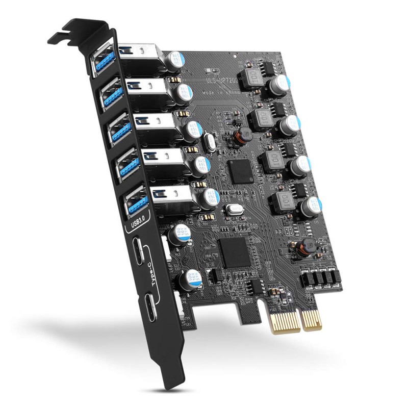 Carte d'extension PCIe USB 3.0, 7 Ports (2X Type-C, 5X Type-A) pour Ordinateur de Bureau Compatible avec Windows et Mac OS Carte d'extension PCIe USB 3.0, 7 Ports (2X Type-C, 5X Type-A) pour Ordinateur de Bureau Compatible avec Windows et Mac OS