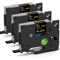 MarkField 3x TZ-334 12mm Ruban laminés Compatible avec Brother P-Touch TZe-334 12mm x 8m 0,47 étiquettes Or sur Noir Pour PT-H10