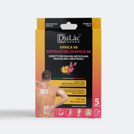 DuLàc, 5 Patchs Arnica 98 et Griffe du Diable 98, 24H de Soulagement pour les Douleurs Articulaires, Musculaires et Menstruelles