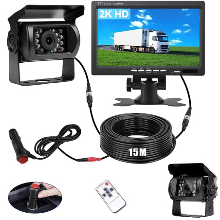 Kit Caméra de Recul BEYI 1080P HD – Écran LCD 7″ et Filaire Caméra Signal Stable en Temps réel, Vision Nocturne Étanche, pour Ca