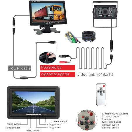 Kit Caméra de Recul BEYI 1080P HD – Écran LCD 7″ et Filaire Caméra Signal Stable en Temps réel, Vision Nocturne Étanche, pour Ca