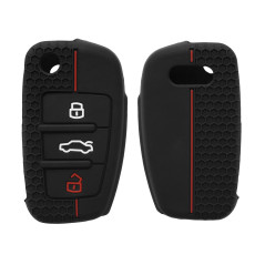 kwmobile Coque clé de Voiture Compatible avec Audi 3-Touches Accessoire - Protection étui Souple en Silicone - Noir-Rouge
