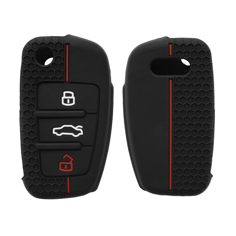 kwmobile Coque clé de Voiture Compatible avec Audi 3-Touches Accessoire - Protection étui Souple en Silicone - Noir-Rouge