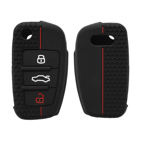 kwmobile Coque clé de Voiture Compatible avec Audi 3-Touches Accessoire - Protection étui Souple en Silicone - Noir-Rouge