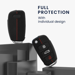 kwmobile Coque clé de Voiture Compatible avec Audi 3-Touches Accessoire - Protection étui Souple en Silicone - Noir-Rouge