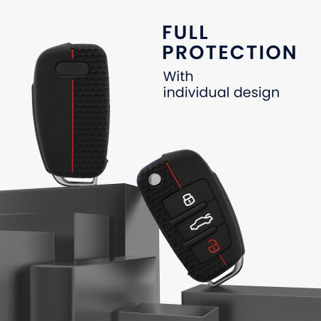 kwmobile Coque clé de Voiture Compatible avec Audi 3-Touches Accessoire - Protection étui Souple en Silicone - Noir-Rouge