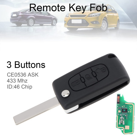 Télécommande sans clé à 3 boutons avec puce ID46 et lame HU83, CE0536 - 433 MHz