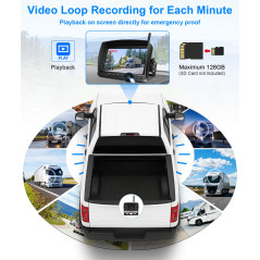 URVOLAX Caméra de Recul sans Fil, Moniteur 7" pour Voiture Imperméable IP69K, Vision Nocturne HD 1080P 170 ° Grand Angle pour Ca