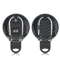 kwmobile Accessoire Clé de Voiture Compatible avec Mini Smart Key 3-Bouton - Coque de Protection en Plastique Rigide Carbone Noi